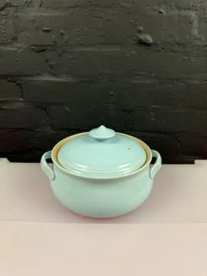 Denby Blue Linen Covered / Lidded Vegetable Serving Dish / Casserole 1st Quality