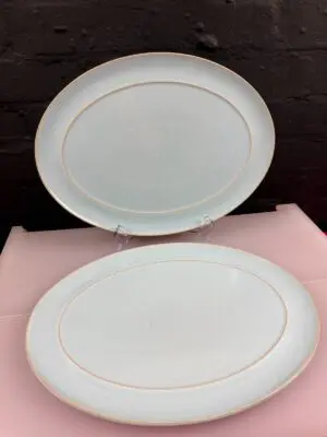 Denby Blue Linen Oval Carving Serving Platters Plates 14.75" x 11" Set of 2