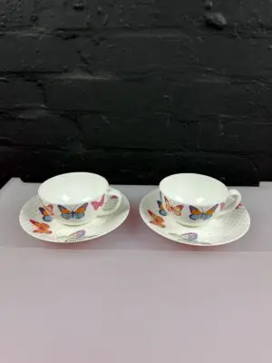 Laura Ashley 2010 Butterfly Tea Cups and Saucers Set of 2