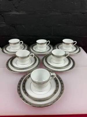 Noritake Legacy Platinum 4281 Coffee Trios Cups Saucers and Side Plates Set of 6