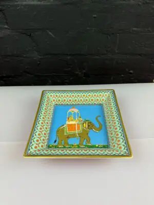 Porcelaine De Paris Maharaja Elephant Square Dish Hand Decorated 7.25" x 1.5"
