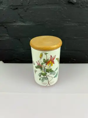 Portmeirion Botanic Garden Slender Columbine Storage Jar Wooden Lid 7" High
