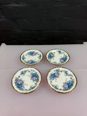Royal Albert Moonlight Rose Round Coasters Trinket Dishes 4.75" Set of 4 1st