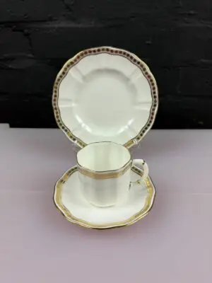 Royal Crown Derby Carlton Gold A.1320 Coffee Trio Cup Saucer and Side Plate Set