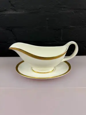 Royal Doulton Royal Gold H4980 Gravy Boat / Sauce Jug and Stand / Drip Plate Set