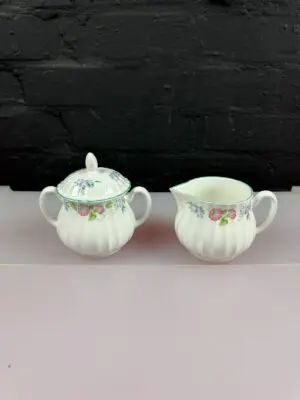 Royal Worcester English Garden Milk / Cream Jug 8 cm and Covered Sugar Bowl Set