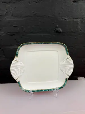 Royal Worcester Medici Green Square Eared Cake / Bread Plate 29.5 cm Wide