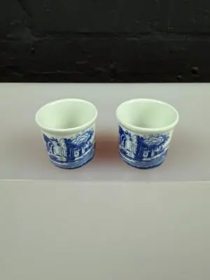 Spode Italian Blue and White Egg Cups 1.75" / 4.5 cm High Set of 2