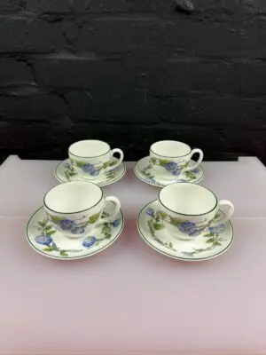 Wedgwood Blue Delphi Coffee Cups and Saucers Set of 4