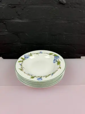 Wedgwood Blue Delphi Rimmed Soup / Pasta Bowls 23 cm Wide Set of 6