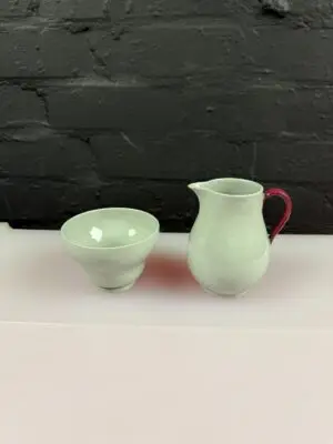 Wedgwood Windsor Grey Red Milk / Cream Jug 4.5" and Open Sugar Bowl Set