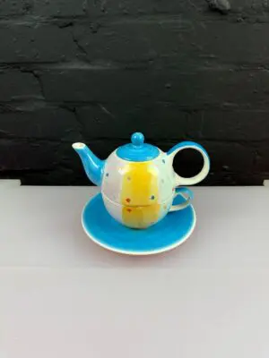 Whittard of Chelsea Gambol Dots Hand Painted Tea Pot and Tea Cup for One
