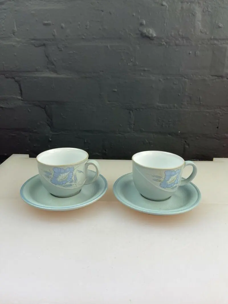 2 x Denby Mandarin Tea Cups and Saucers