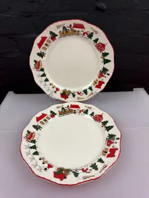 2 x Masons Christmas Village Scalloped Dinner Plates 27 cm Wide 8 Sets Available
