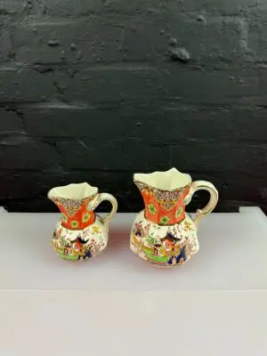 2 x Masons Ironstone Oriental Garden Jugs 5.5" and 4.5" High Set
