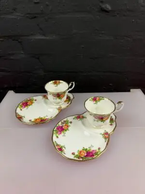 2 x Royal Albert Old Country Roses Tennis Tea Cups and Snack Saucers Set