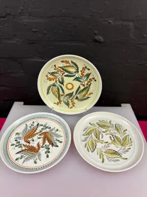 3 x Denby Glyn Colledge Abstract Floral Leaves Dinner Plates 25.5 cm Wide Set