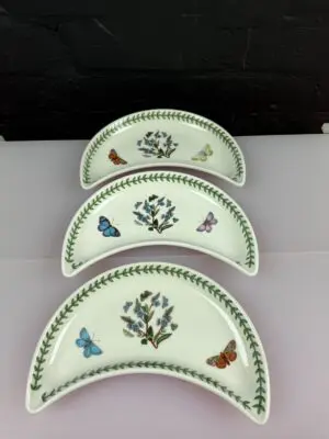 3 x Portmeirion Botanic Garden Crescent / Moon Salad Plates 22.5 cm Set 3