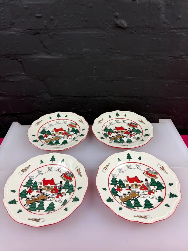 4 Masons Christmas Village Fluted Side Salad Plates 7.75" Wide 3 Sets Available