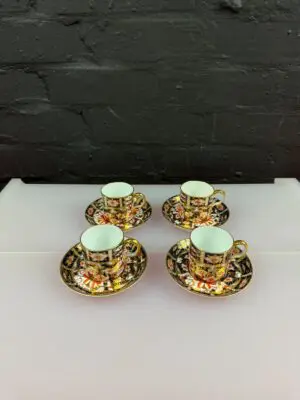 4 Royal Crown Derby Traditional Imari 2451 Coffee Cups and Saucers 1915 1916 Set
