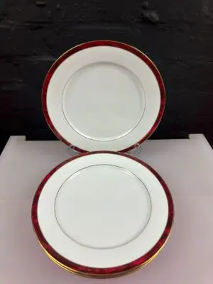 4 x Noritake Legendary M/008 Red Marble Dinner Plates 10.5" Wide Set