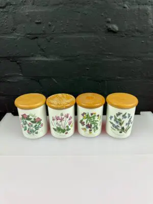 4 x Portmeirion Botanic Garden Storage Jars Wooden Lid 10.5 cm High Set