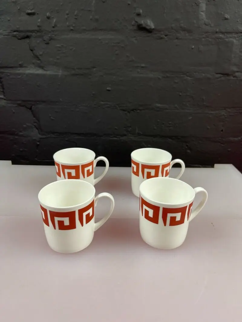 4 x Wedgwood Susie Cooper Red Keystone Cups 7.5 cm High x 7.3 cm Wide Set