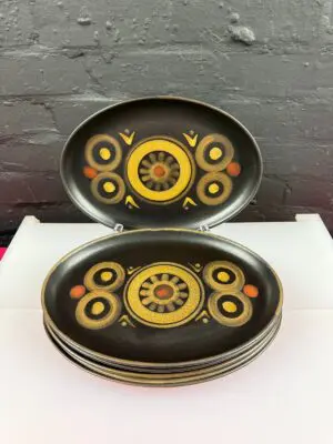 6 x Denby Arabesque Oval Steak Dinner Platter Plates 31 cm x 22.5 cm Set