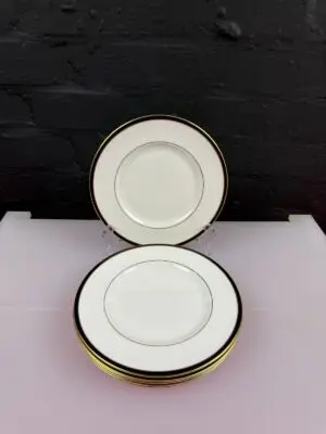 6 x Minton Saturn Black Salad Plates 8" Wide Set