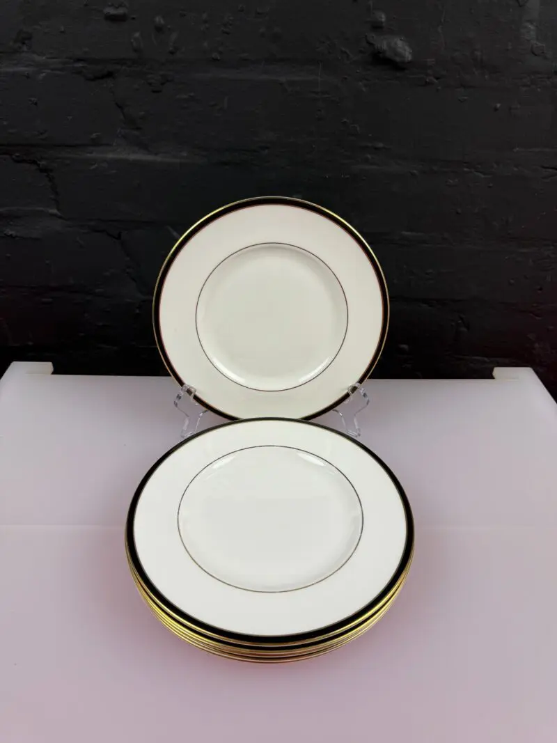 6-x-Minton-Saturn-Black-Salad-Plates-8-Wide-Set-326727841398 6 x Minton Saturn Black Salad Plates 8" Wide Set