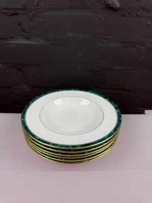 6 x Royal Worcester Medici Green Rimmed Pasta Soup Bowls 9.25" 23.5 cm Wide Set