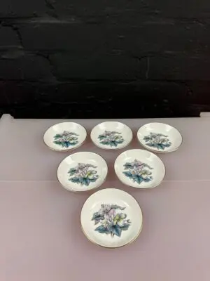 6 x Royal Worcester Woodland Coasters / Trinket Dishes 10 cm Wide Set Flowers