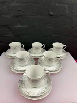 6 x Wade Diane Fine Porcelain China Tea Trios Cups Saucers and Side Plates Set