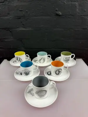 6 x Wedgwood Susie Cooper Black Fruit Coffee Cups and Saucer Set