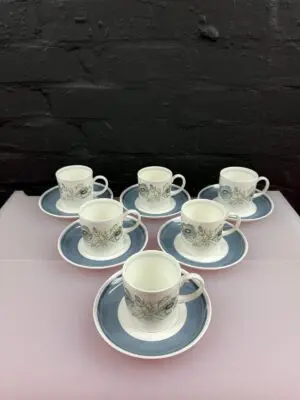 6 x Wedgwood Susie Cooper Glen Mist Coffee Cups and Saucers set