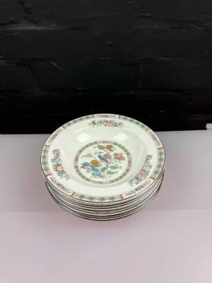 8 x Wedgwood Kutani Crane Rimmed Soup Bowls 20 cm Wide Set