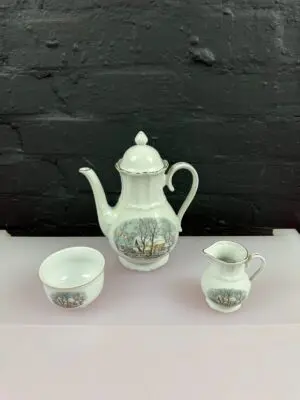 Avon Crown Bavaria Germany Winter Snow Scene Coffee Pot Jug and Sugar Bowl Set