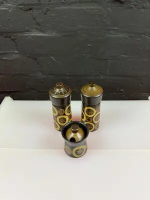 Denby Arabesque Salt + Pepper and Lidded Mustard Pot Cruet Set