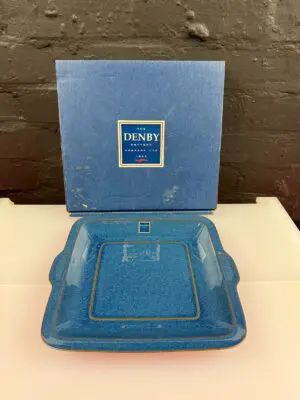 Denby Boston Blue Square Cake Serving Plate Boxed New 26.5 cm RARE