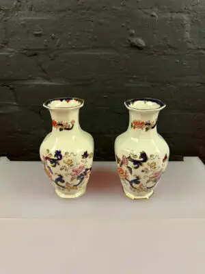 Masons Ironstone Blue Mandalay Octagonal Vase 8" High Set of 2 Pair