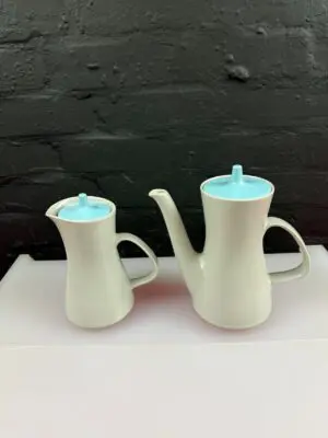 Poole Twintone Dove Grey and Sky Blue Coffee Pot 1.5 Pint and Hot Water Jug Set