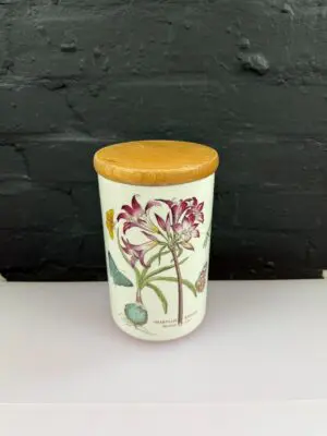 Portmeirion Botanic Garden Mexican Lily Storage Jar Wooden Lid 8.5" 4 Butterflys