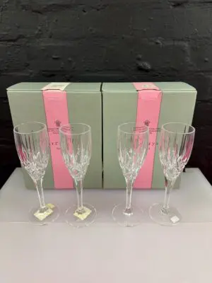 Redhouse Stuart Lead Crystal Hampton Champagne Flutes Boxed Labels Set of 4
