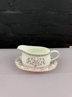 Royal Crown Derby Brittany Rose Gravy Boat Sauce Jug and Stand Drip Plate Set