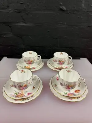 Royal Crown Derby Posies Tea Trios Cups Saucers and Side Plates Set of 4