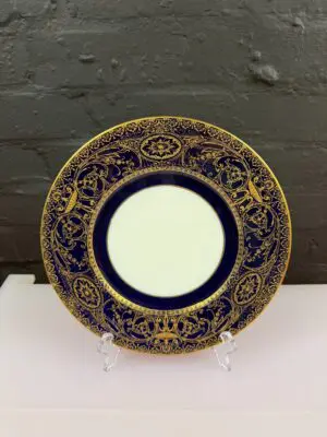 Royal Worcester Cobalt Blue and Gold Pattern 1704 Dinner Plate 10.5" Wide