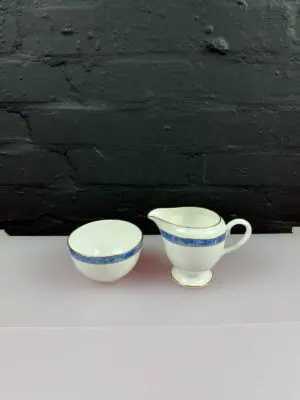 Royal Worcester Medici Blue Milk / Cream Jug 9 cm High and Open Sugar Bowl Set
