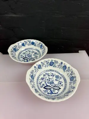2 Wedgwood Blue Heritage Onion Open Vegetable Serving Dishes Bowls 8.75" x 2.5"