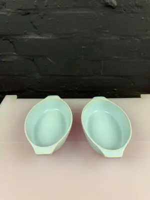 2 x Denby Blue Linen Gratin Vegetable Serving Dishes 8.75" Wide Set