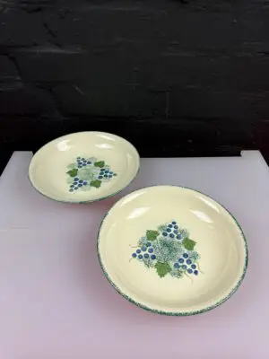 2 x Poole Pottery Vineyard Grapes Vine Shallow Pasta Bowls 8.75" Wide Set